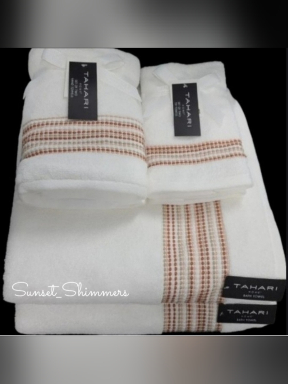 6pc TAHARI Rust Tan Ombre Dot Stripe Luxury Plush Bath Hand Tip Towel Set